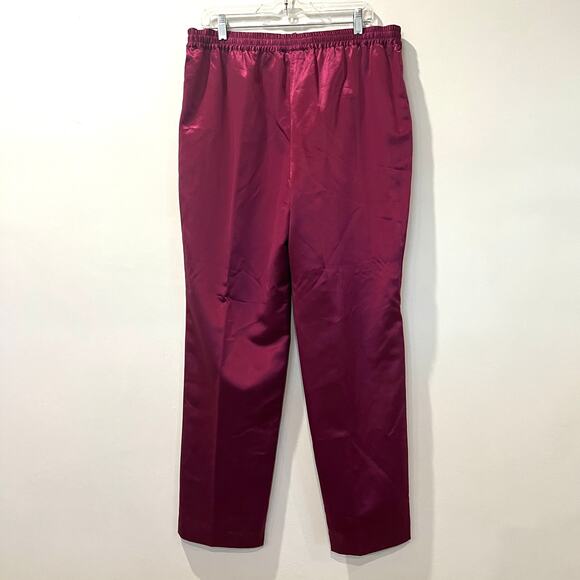 Vtg 100% silk lined elastic tie waist straight leg trousers XL raspberry pink - Picture 2 of 9